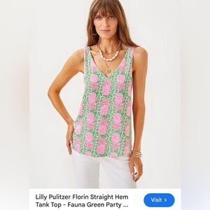 Lily Pulitzer Florin Straight Hem Top In fauna Green Party pineapple print NWT